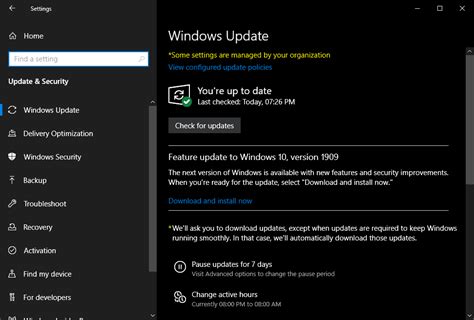 Windows 10 1909 Update, disabled Milit